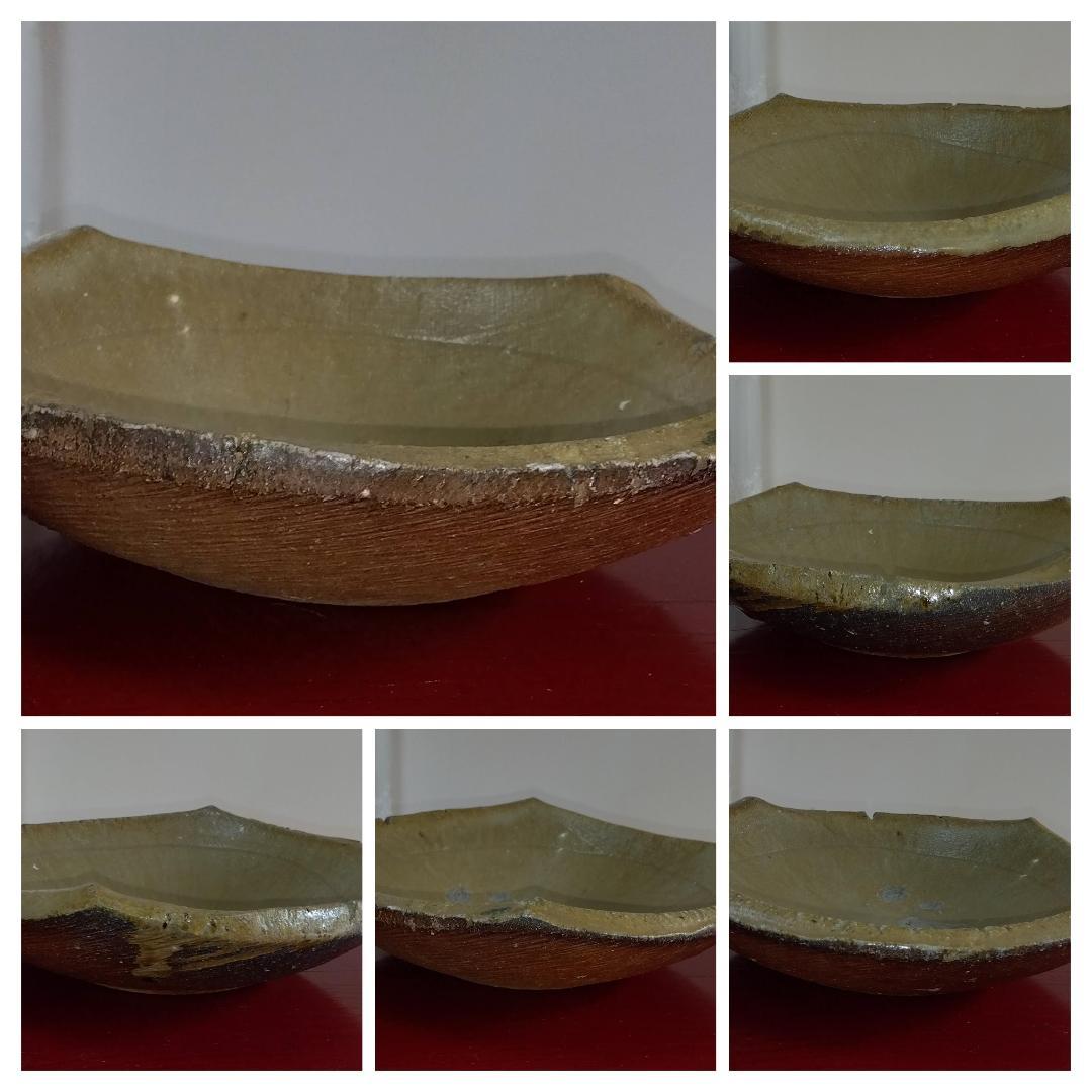 越前焼の名工　白越不朝（塩越窯）自然灰釉究極美が逸品灰釉美四方角中盛皿No:5