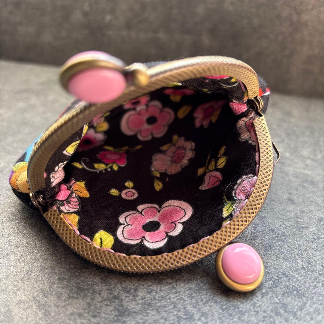 ロラライハリスHappyDogs（ブラック）　がま口ミニポーチ　ハンドメイド