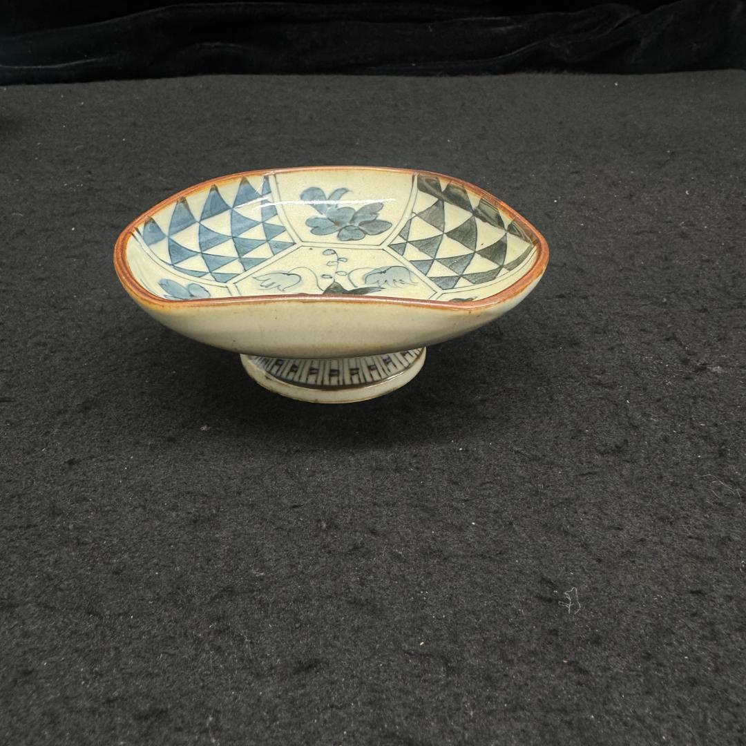 染付　朝顔花紋　五代 佐藤走波 高杯鉢2個　湯呑み1個