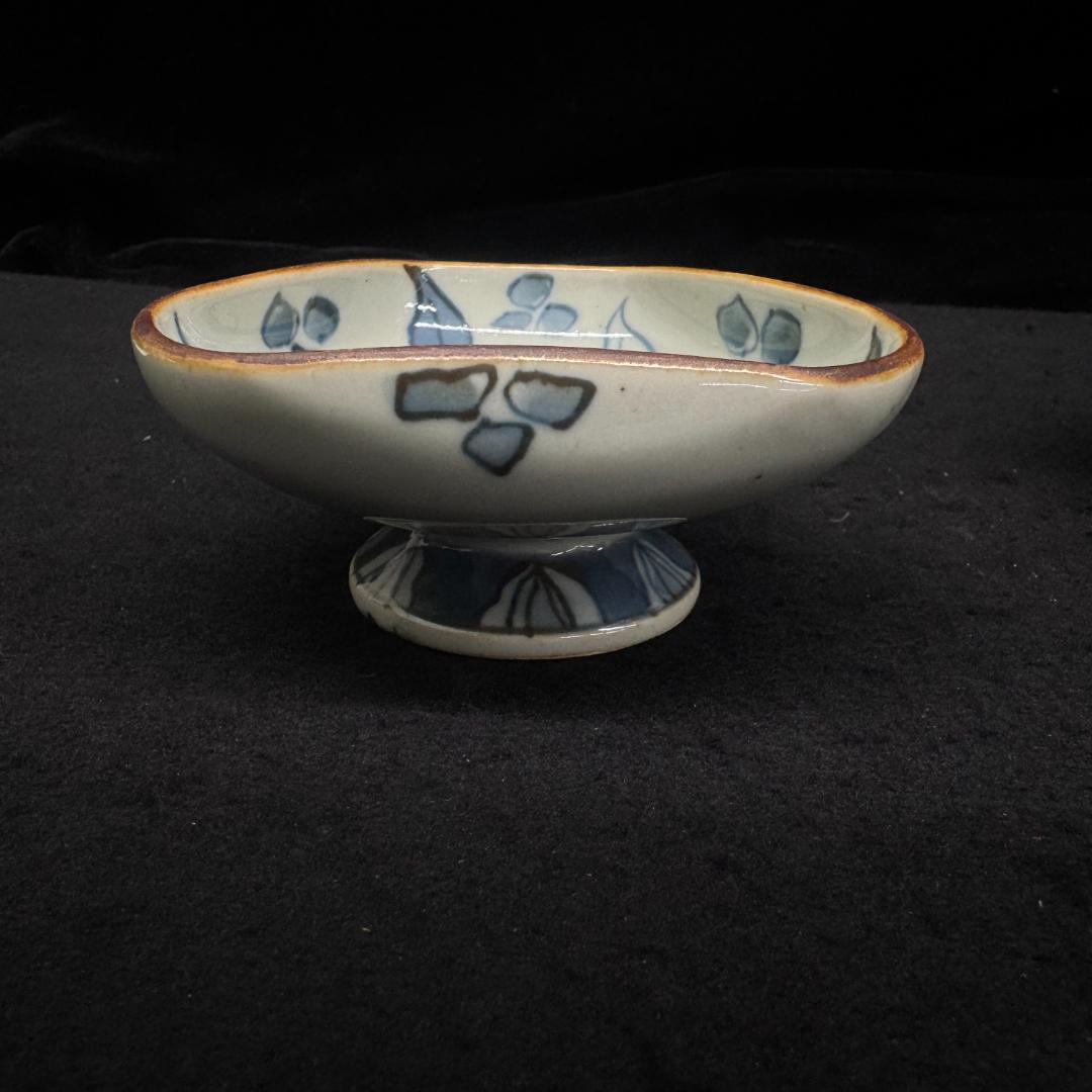 染付　朝顔花紋　五代 佐藤走波 高杯鉢2個　湯呑み1個