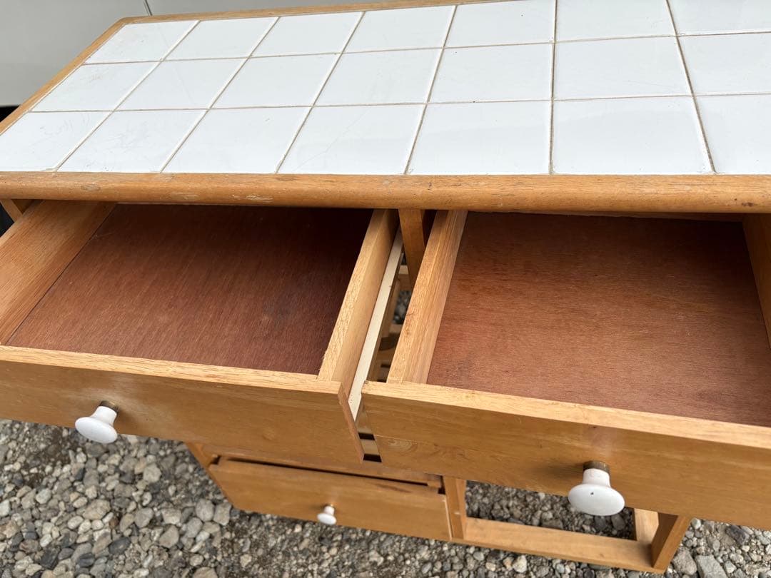 K*3様 木製キッチンワゴン タイル天板付き
