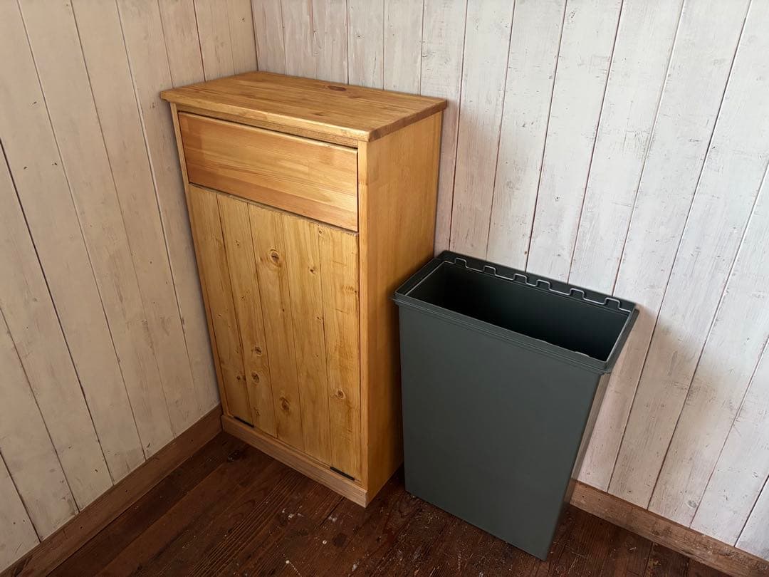 静かに閉まる45リットルパッタンゴミ箱 無垢材ハンドメイド家具