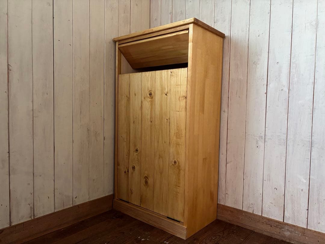 静かに閉まる45リットルパッタンゴミ箱 無垢材ハンドメイド家具