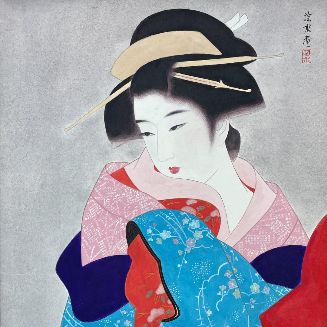 真作保証 伊東深水『三千歳』木版画 美人画 代表作 大判 R8YE11