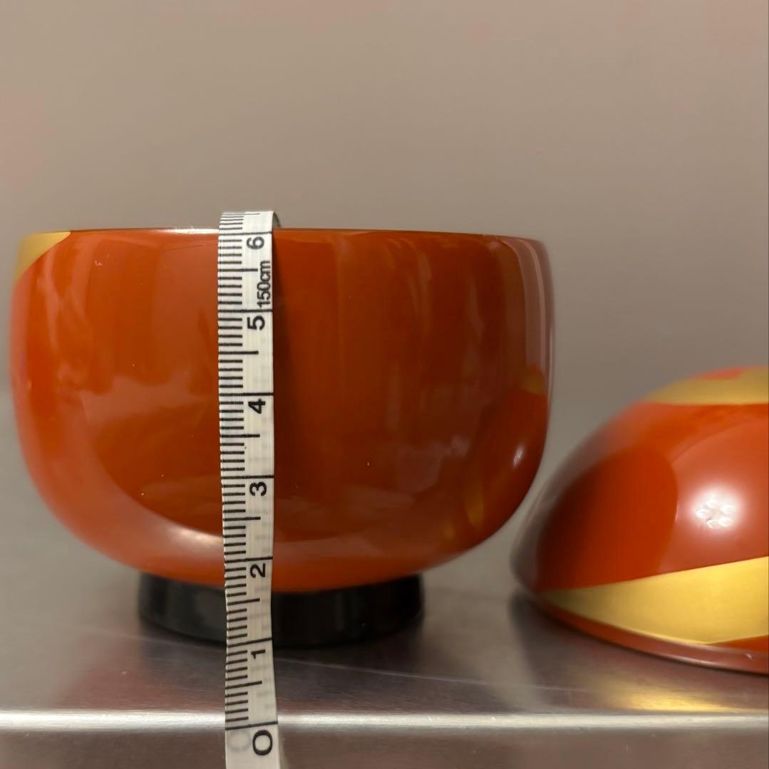 【美品】越前漆器　蓋付お椀　5客セット　汁椀　朱　金　渦巻き　煮物