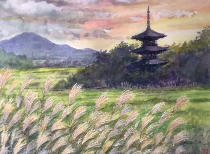 夕映えの斑鳩の里