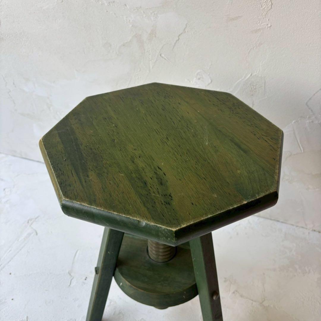 深緑の八角スツール　古道具