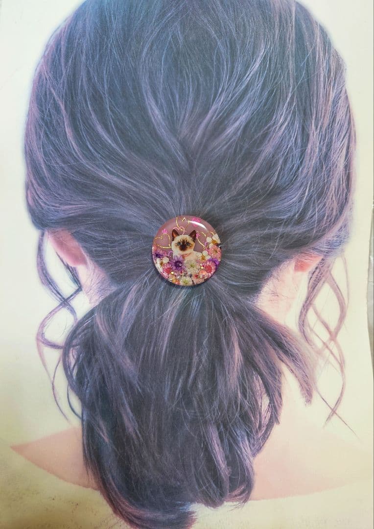 レジン　猫　ヘアゴム　ブローチ　ポニーフック　No.547