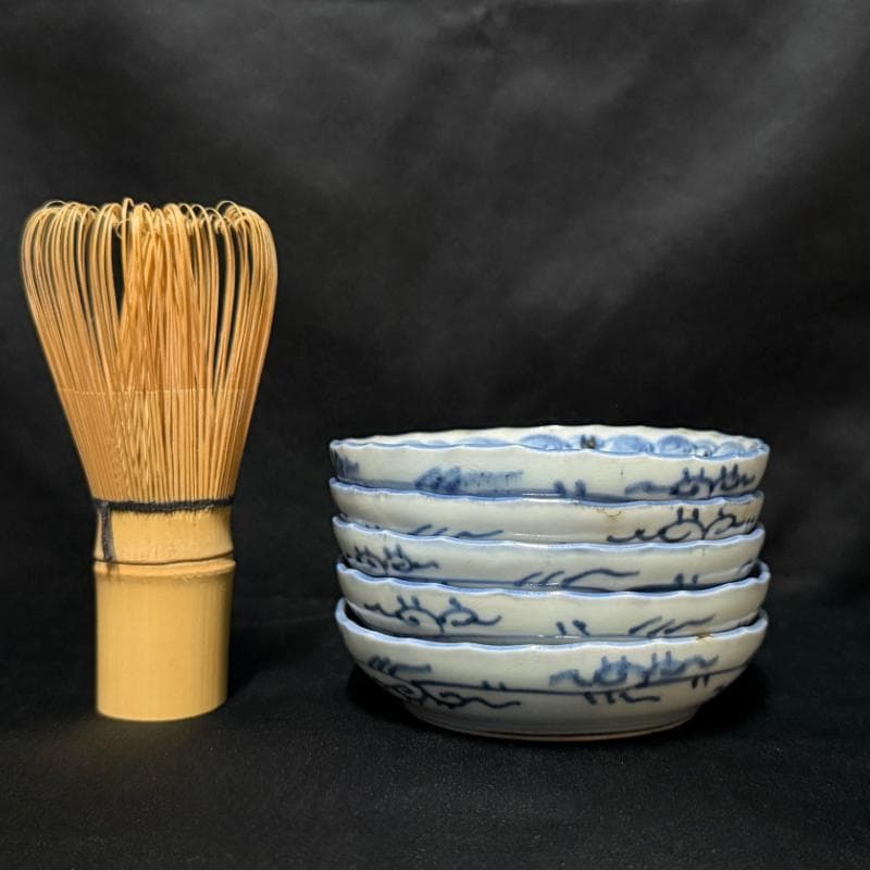 古伊万里 染付 花連文 手塩皿 ② 5枚組 無傷 完品 江戸期 小皿 豆皿