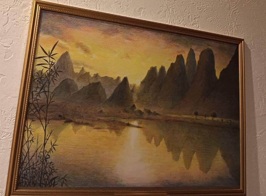 【色鉛筆画】夕日が映える中国の山々