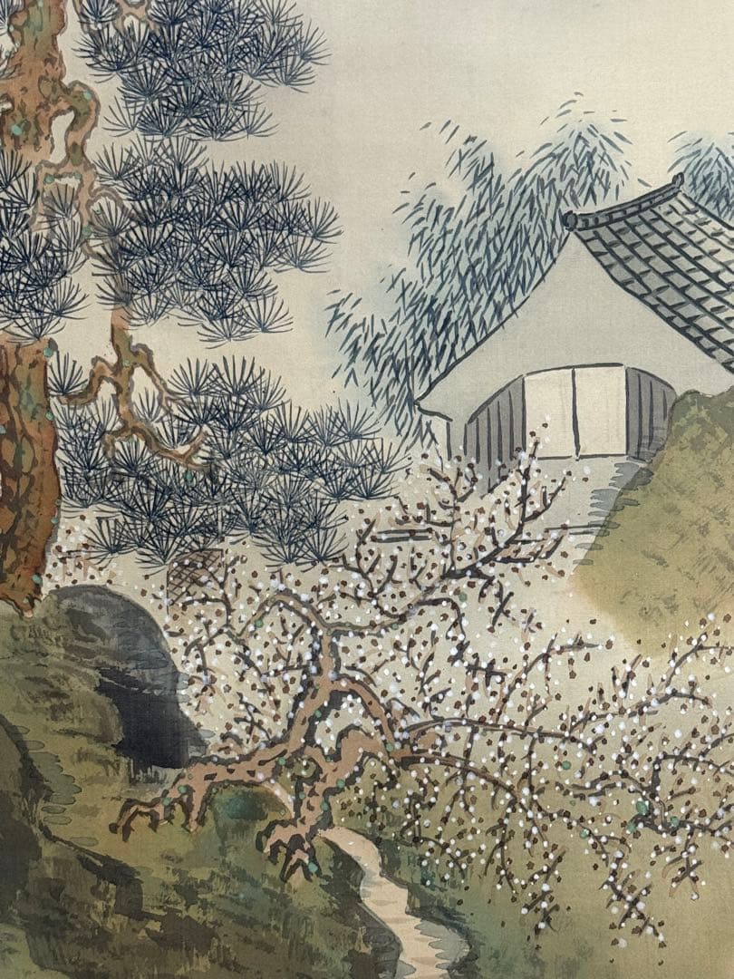 高橋　耕雲筆　蓬莱山水　絹本肉筆　青緑山水　漢画南宗派　共箱　送料込み1023