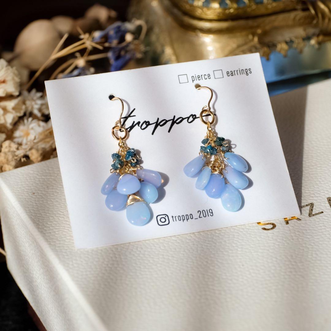 14kgfミルキーラベンダーカラーオパール・ブルーダイヤモンドピアス/イヤリング