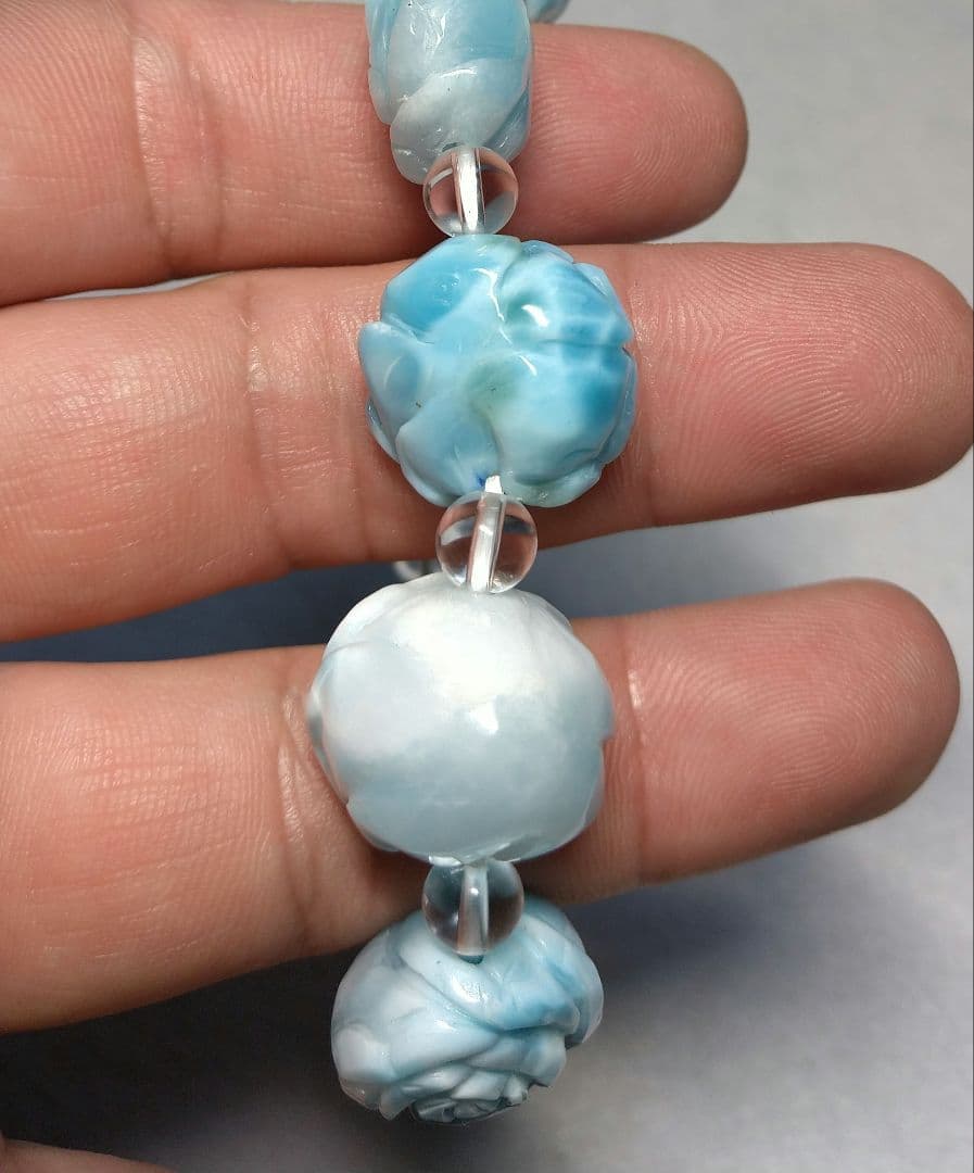 【良質,希少】薔薇型ラリマー　ブレスレット　天然　平和　ブルーペクトライト