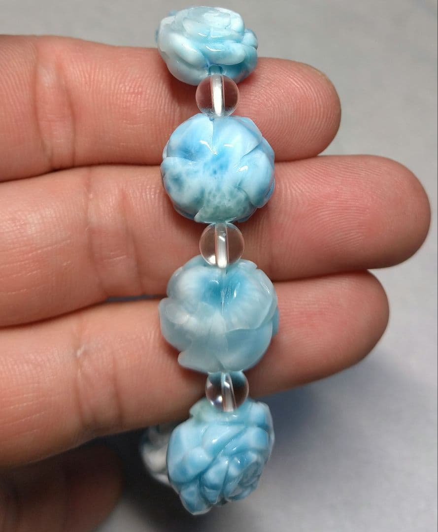 【良質,希少】薔薇型ラリマー　ブレスレット　天然　平和　ブルーペクトライト