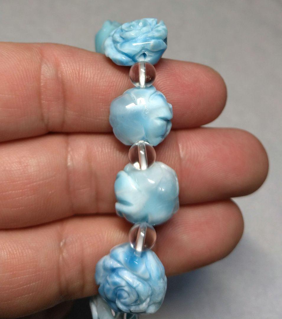 【良質,希少】薔薇型ラリマー　ブレスレット　天然　平和　ブルーペクトライト