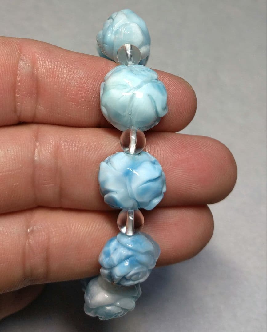 【良質,希少】薔薇型ラリマー　ブレスレット　天然　平和　ブルーペクトライト