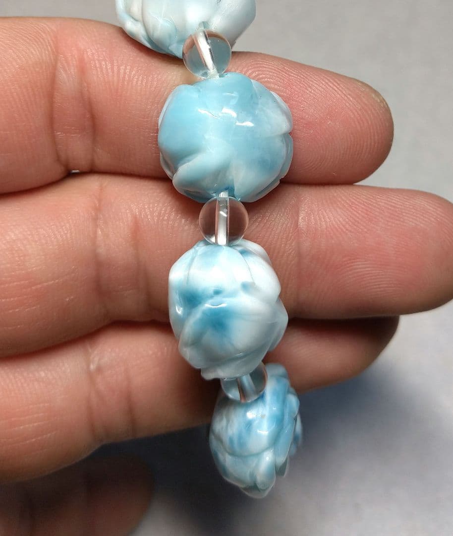 【良質,希少】薔薇型ラリマー　ブレスレット　天然　平和　ブルーペクトライト