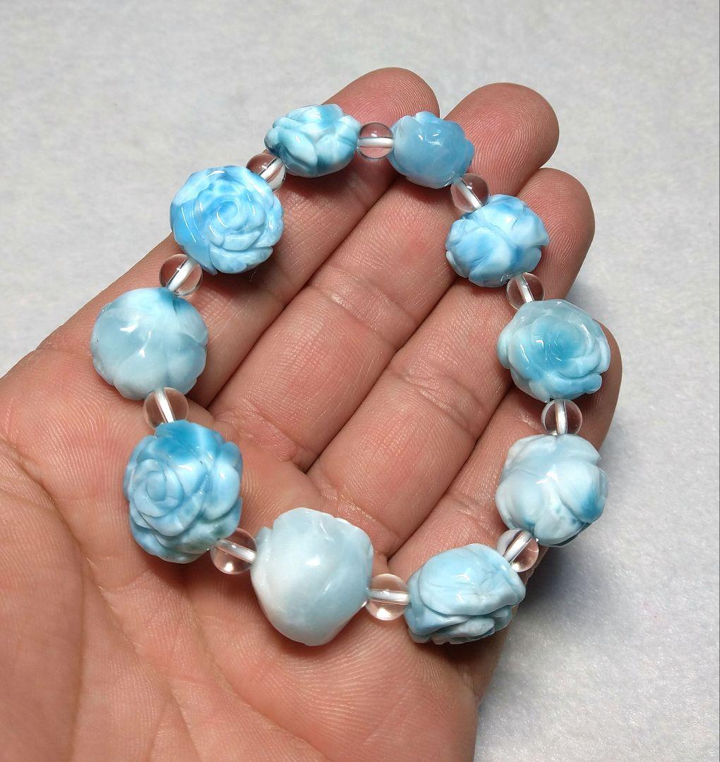 【良質,希少】薔薇型ラリマー　ブレスレット　天然　平和　ブルーペクトライト