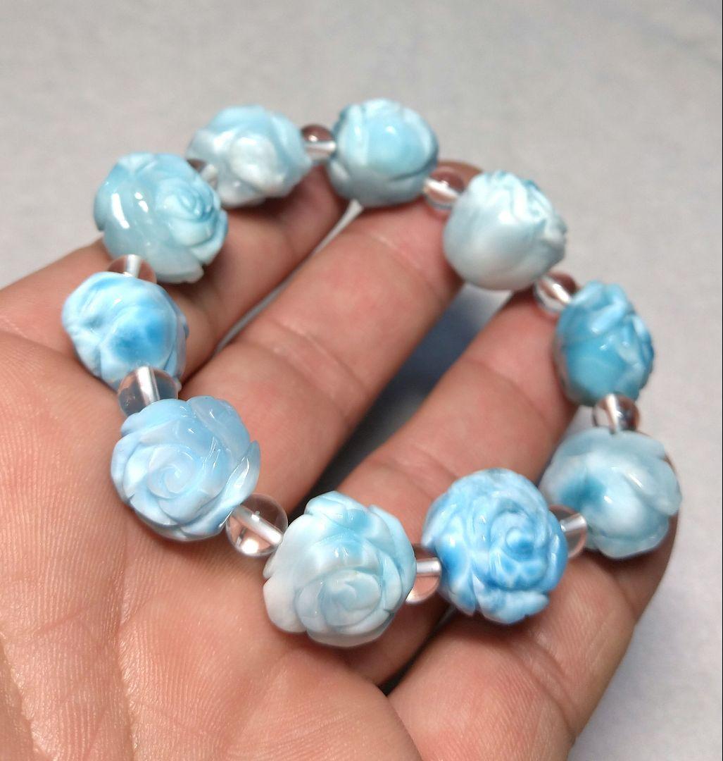 【良質,希少】薔薇型ラリマー　ブレスレット　天然　平和　ブルーペクトライト