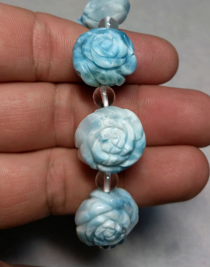 【良質,希少】薔薇型ラリマー　ブレスレット　天然　平和　ブルーペクトライト