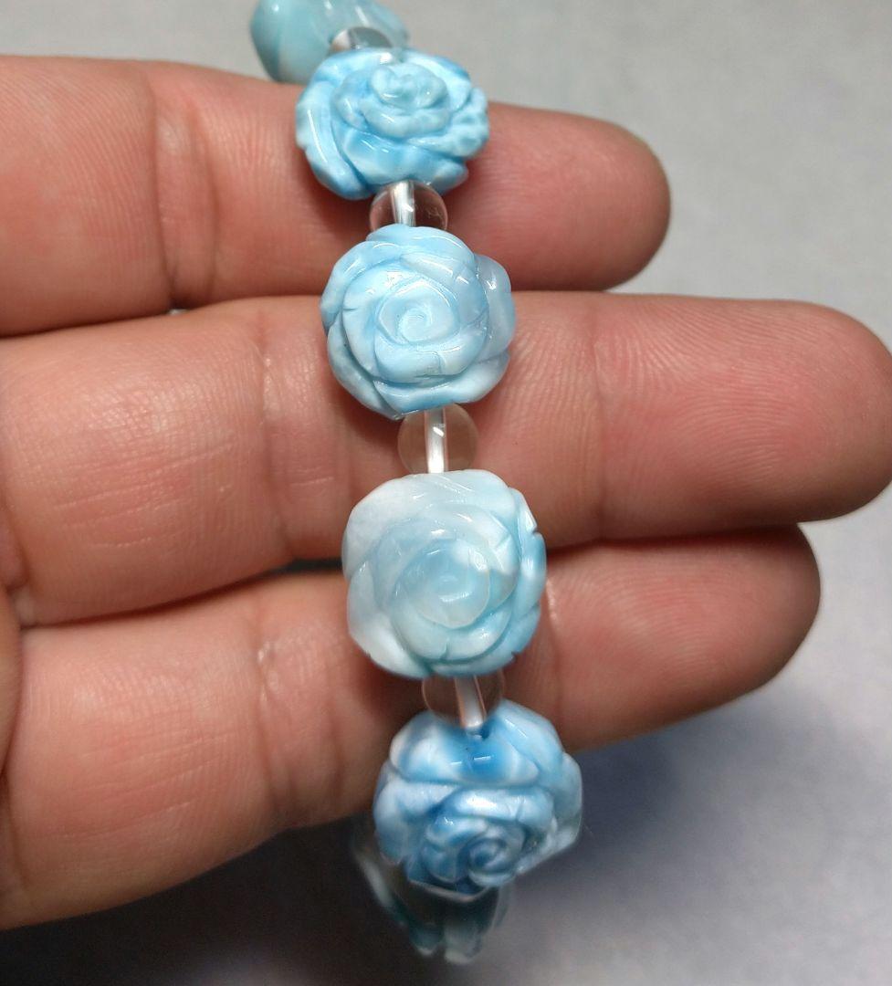 【良質,希少】薔薇型ラリマー　ブレスレット　天然　平和　ブルーペクトライト