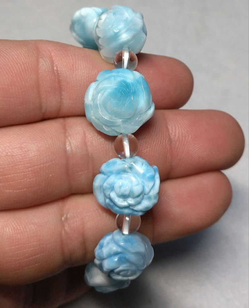 【良質,希少】薔薇型ラリマー　ブレスレット　天然　平和　ブルーペクトライト