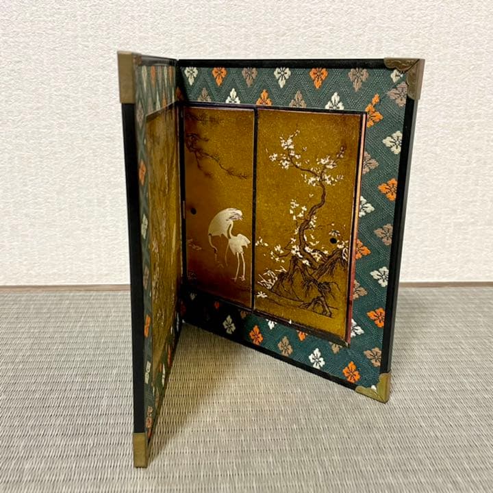 【希少】鶴の親子 金色屏風 びょうぶ