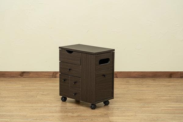 【新品・送料無料】収納いっぱいコスメワゴン　DBR/WH