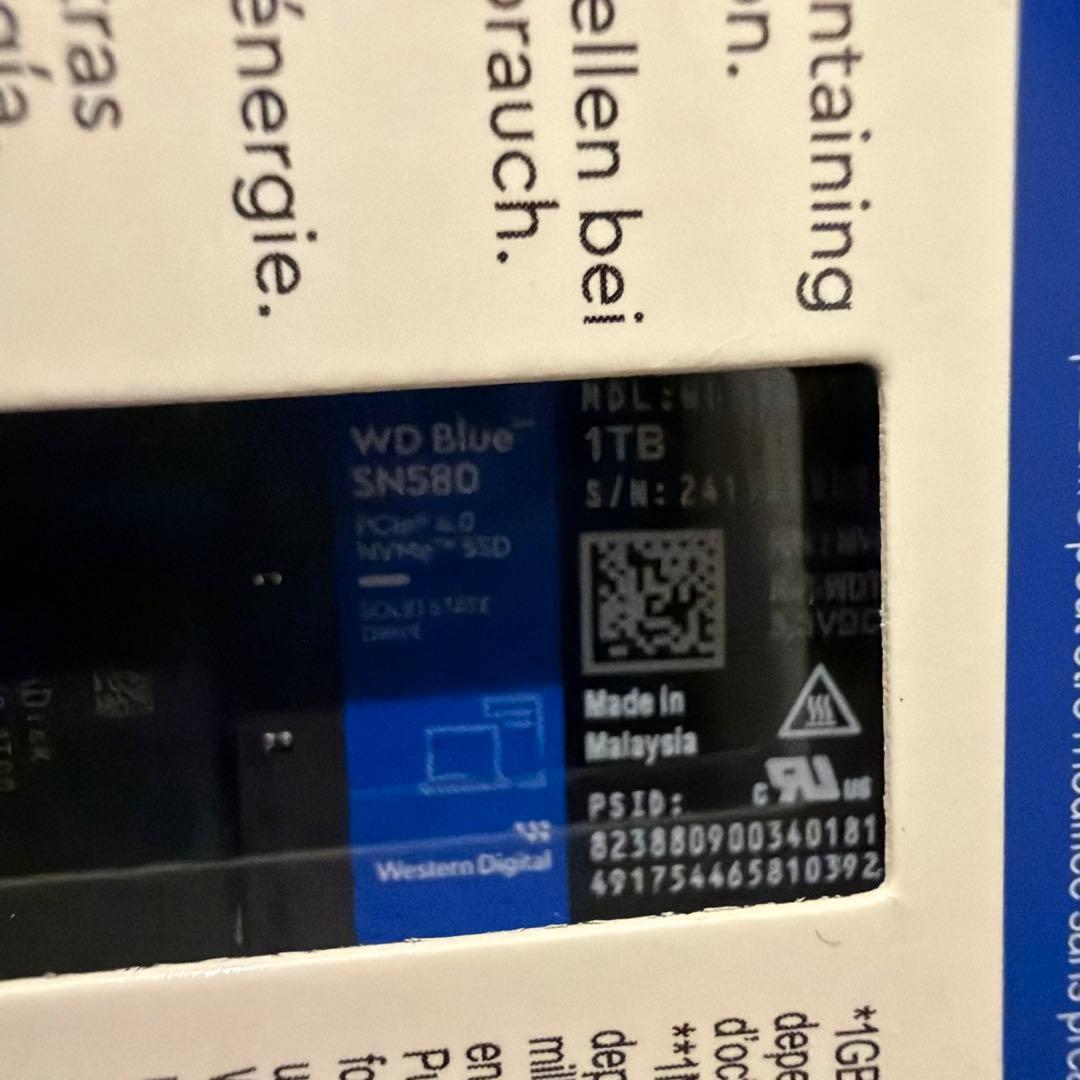 新品 WD Blue SN580 1TB NVMe SSD M.2 2280