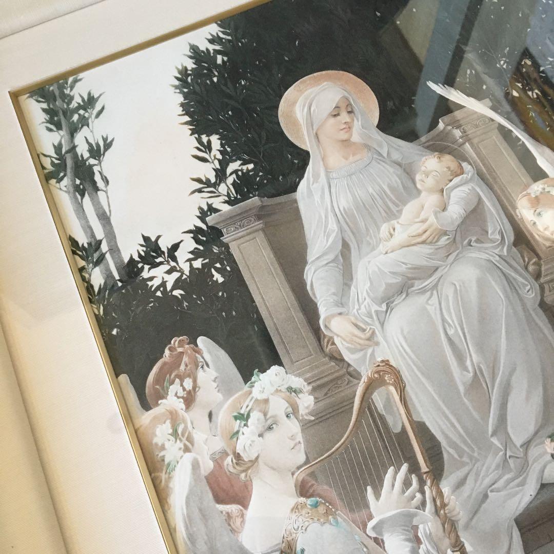 エリザベス·ソンレル「聖母子と天使」額装 複製工芸画 銅版画 絵画 D