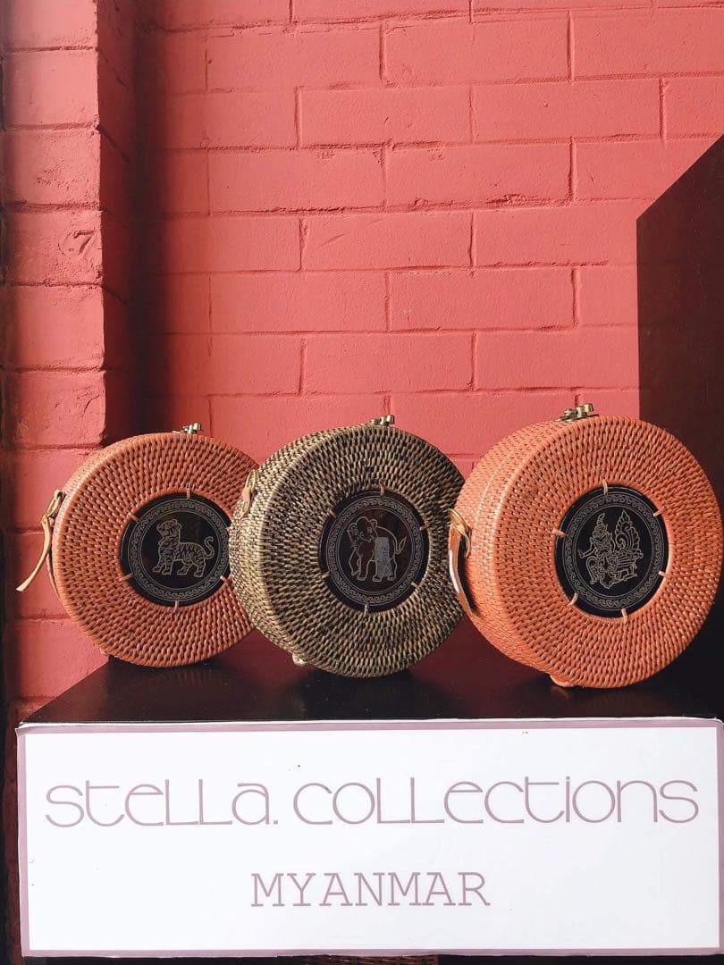 円形オレンジラタンバッグミャンマーブランド