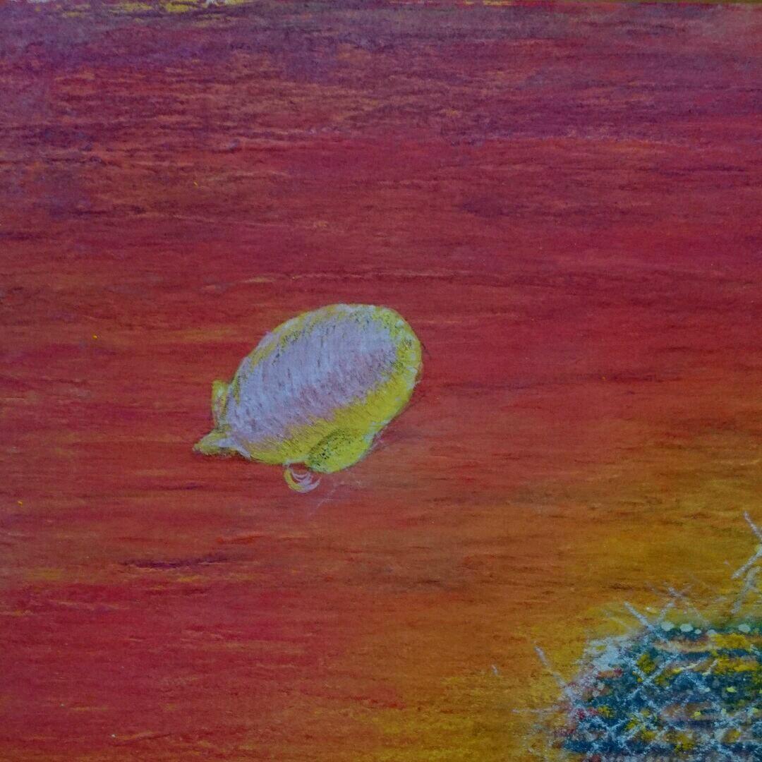 イラスト絵画/客船と飛行船/手描き一点もの