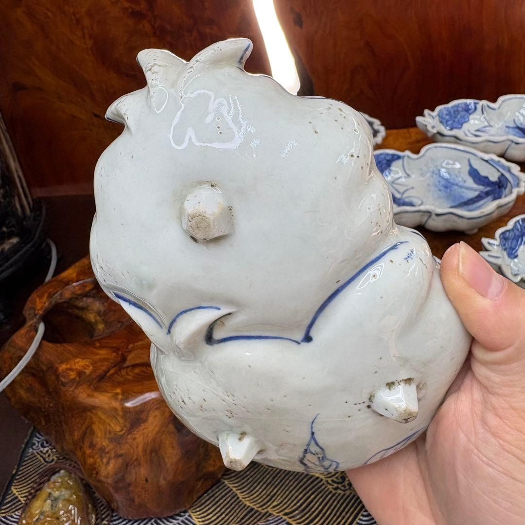 明時代古染付柘榴形三足向付五客　唐物中国古玩　懐石茶道具　古伊万里