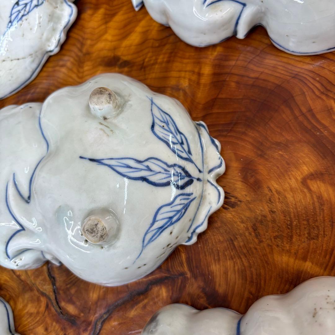 明時代古染付柘榴形三足向付五客　唐物中国古玩　懐石茶道具　古伊万里