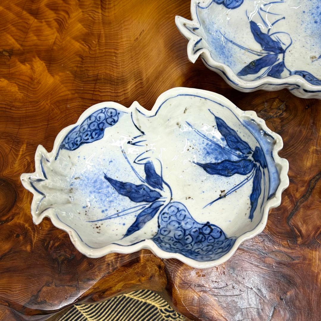 明時代古染付柘榴形三足向付五客　唐物中国古玩　懐石茶道具　古伊万里