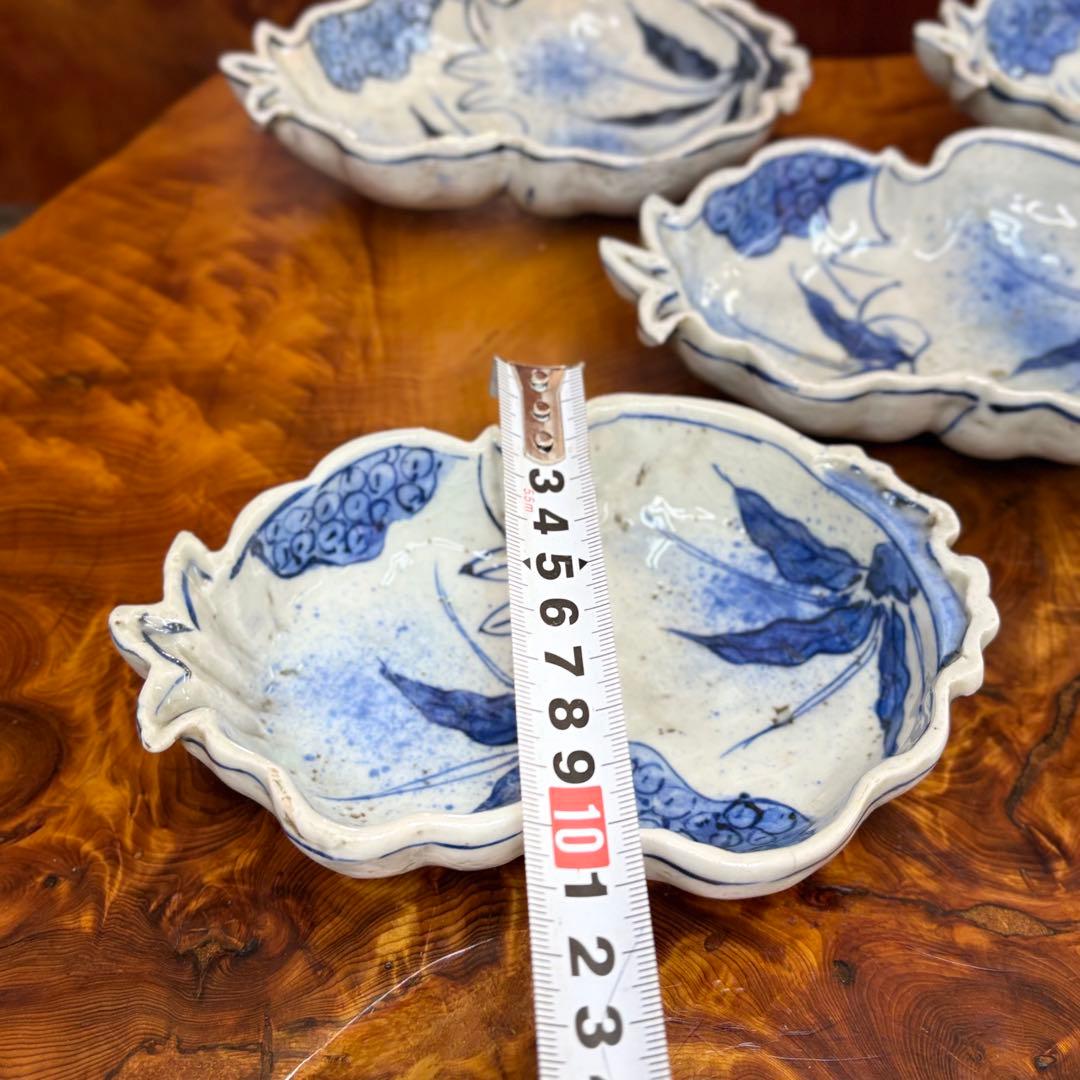 明時代古染付柘榴形三足向付五客　唐物中国古玩　懐石茶道具　古伊万里