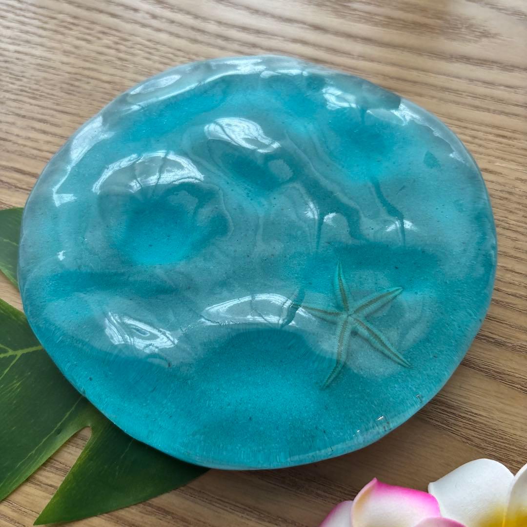 ★【訳あり】レジン　海アート　海のかけら　特大丸型　濃いブルー　No.1148