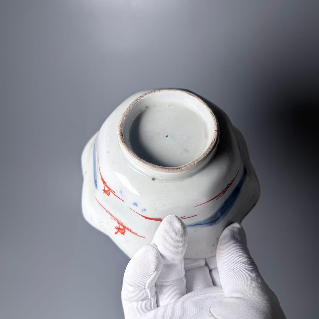 古伊万里　染錦輪花形七寸皿　変形八角向付　草花文丼　江戸期〜明治　古陶を楽しむ