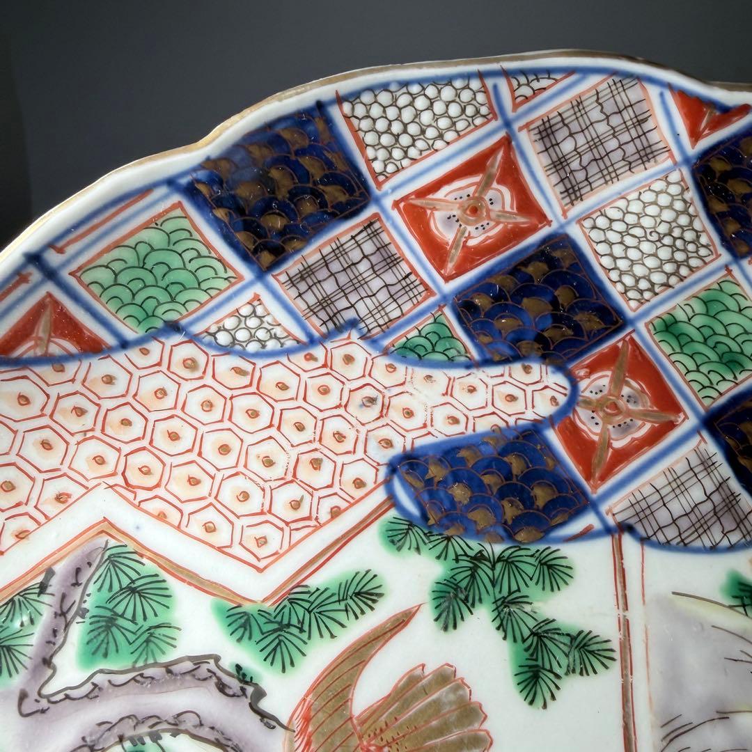 古伊万里　染錦輪花形七寸皿　変形八角向付　草花文丼　江戸期〜明治　古陶を楽しむ