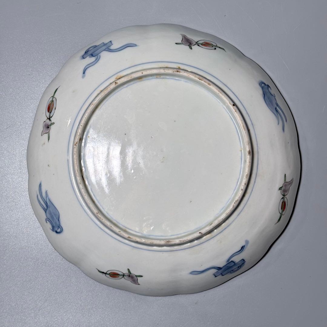 古伊万里　染錦輪花形七寸皿　変形八角向付　草花文丼　江戸期〜明治　古陶を楽しむ