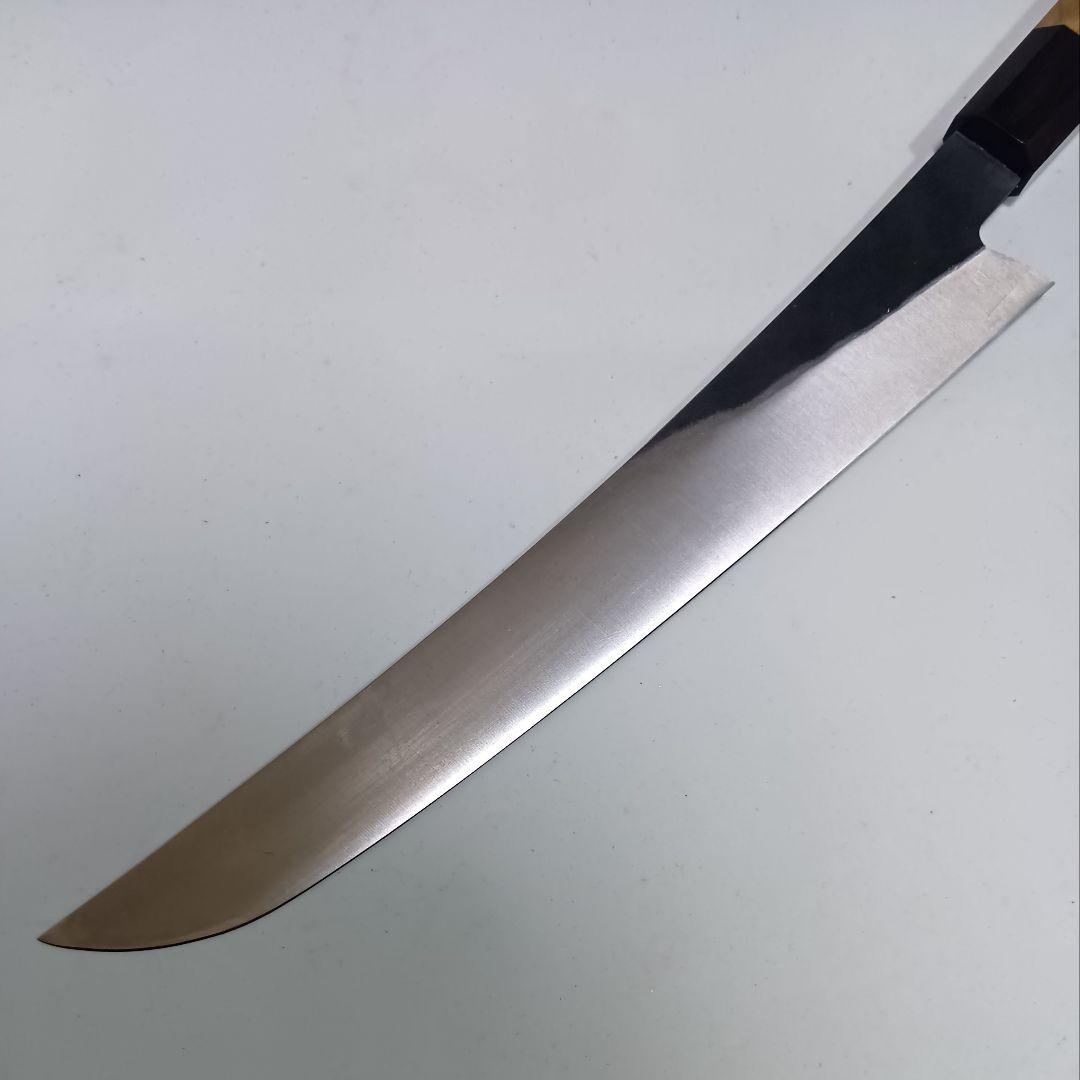440C 高炭素鋼ステンレス 先丸 反り筋引 27cm 包丁黒檀オリーブ八角柄