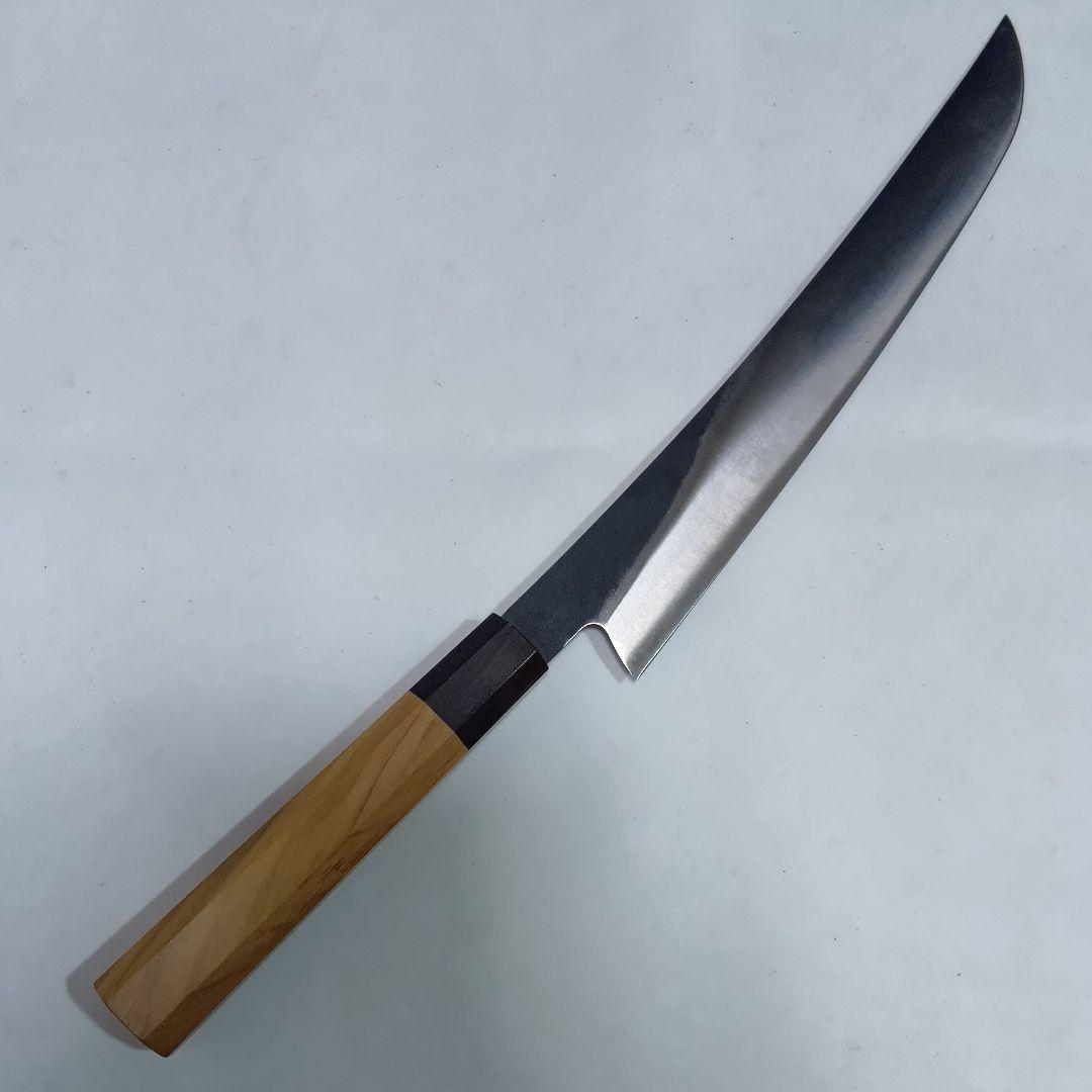 440C 高炭素鋼ステンレス 先丸 反り筋引 27cm 包丁黒檀オリーブ八角柄