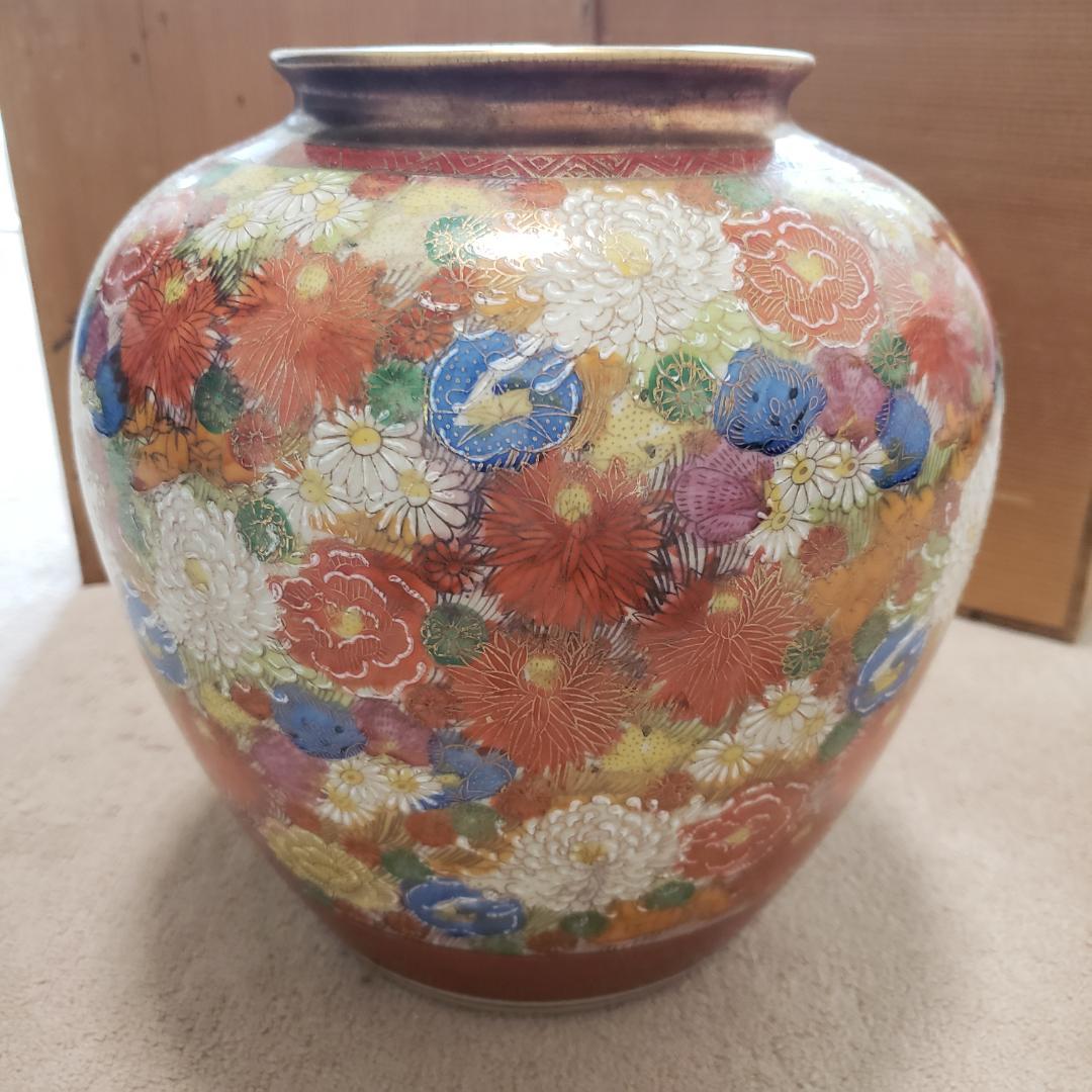 【美品】九谷焼　花瓶　清峰造　木箱入り