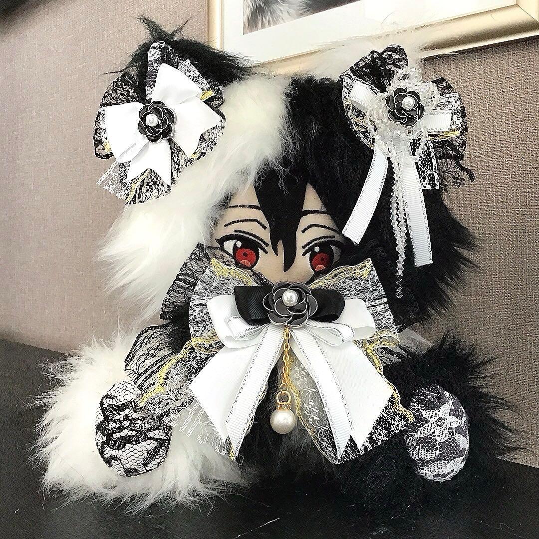 【132】ねこ　黒&白　ハーフ　おすわり　ぬい服　16cm 着ぐるみ　あんスタ