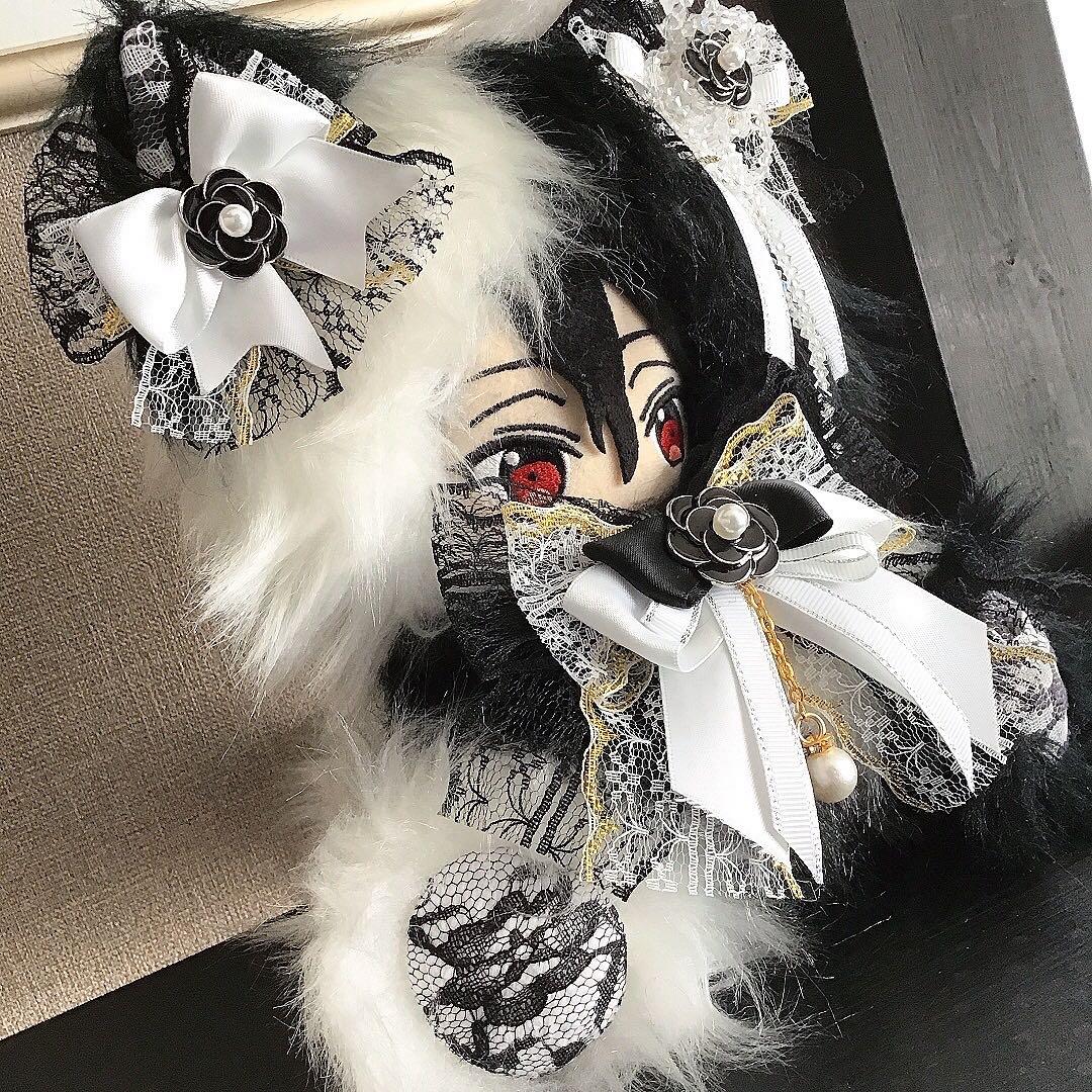 【132】ねこ　黒&白　ハーフ　おすわり　ぬい服　16cm 着ぐるみ　あんスタ