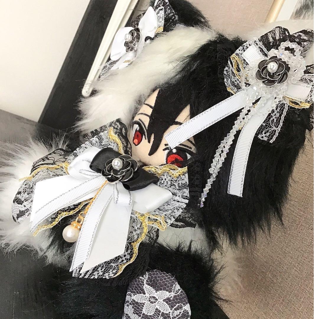 【132】ねこ　黒&白　ハーフ　おすわり　ぬい服　16cm 着ぐるみ　あんスタ