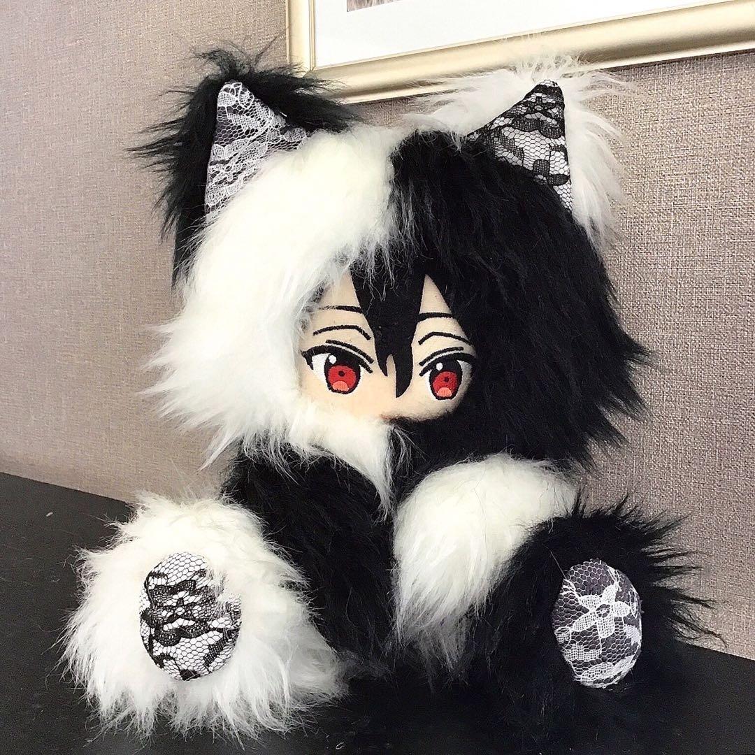 【132】ねこ　黒&白　ハーフ　おすわり　ぬい服　16cm 着ぐるみ　あんスタ