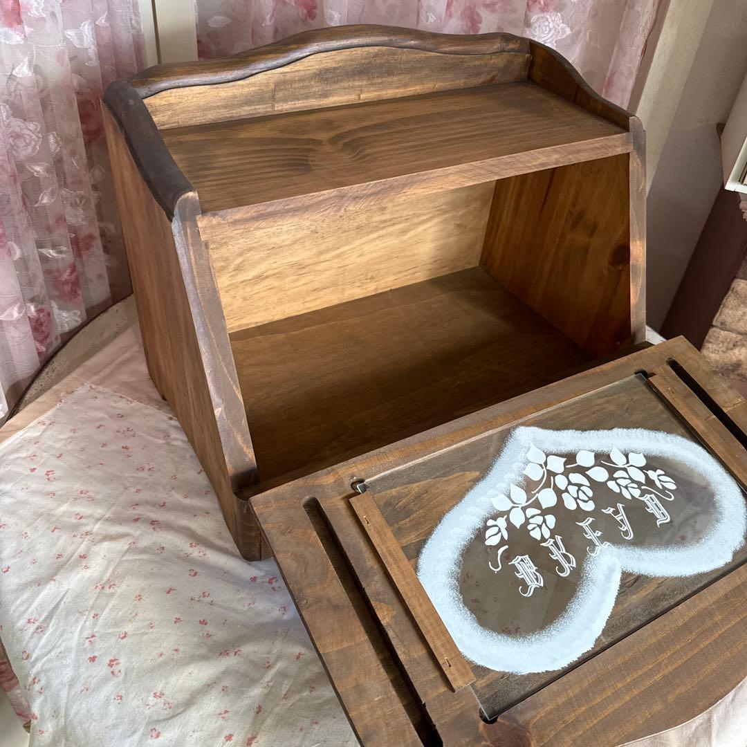 ハートローズ ブレッドボックスス ブラウン ハート型のガラスフレンチカントリー