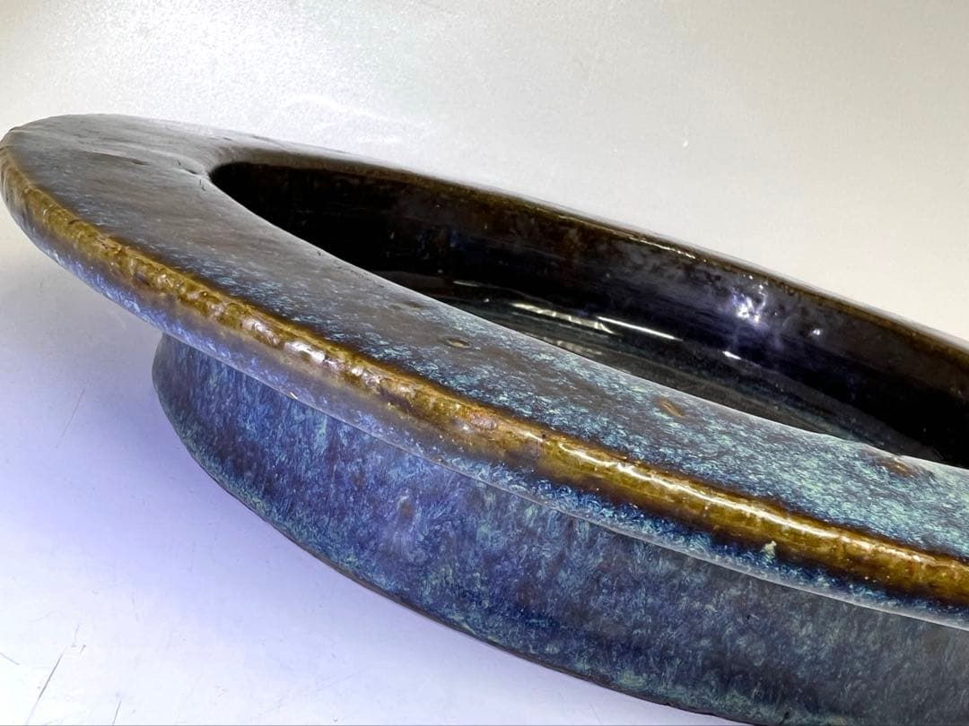 中国清時代　葛明祥造　なまこ釉大鉢　直径約37東Y8-0306☆2Fタルサオ