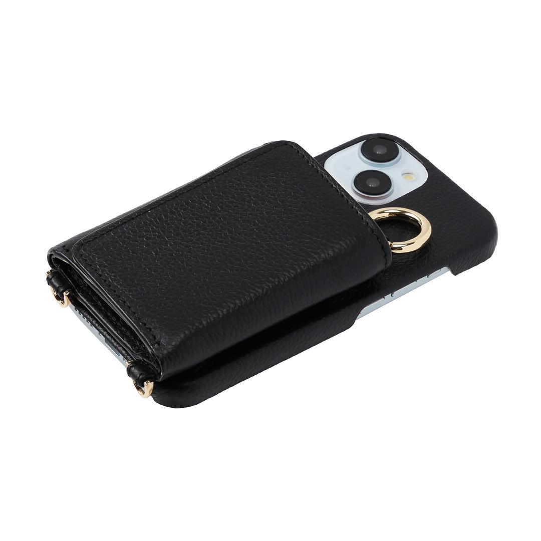 iPhone15 Plus  本牛革 カバー 財布 ケース ブラック ストラップ